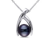 9-10mm Black Tahitian Cultured Pearl Pendant Necklace with Sterling Silver ChainSilver